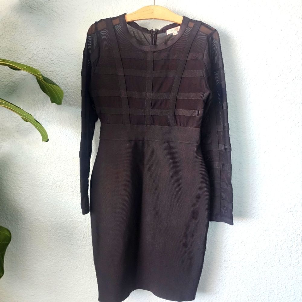 Chocolate bodycon mesh top midi dress